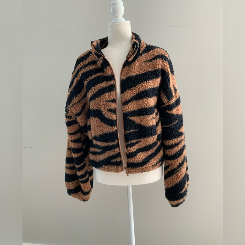 NWT- Express Zebra Print Sherpa Bomber Jacket - Small